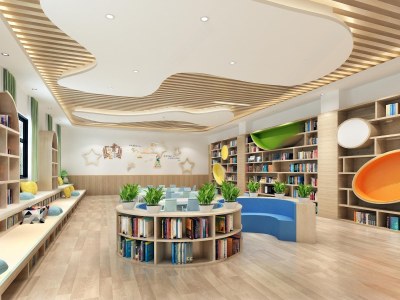 现代幼儿园图书室3D模型下载